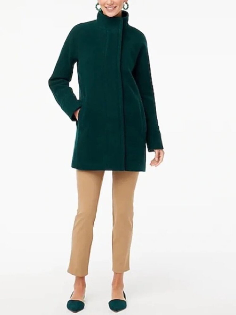 J. Crew - City Coat - Cocoon, Wool Blend, Deep Forest Green - Picture 2 of 6